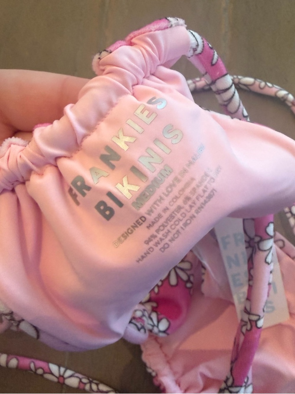 Frankie's Bikinis Pink Floral String Bikini Bottom - Picture 3 of 7